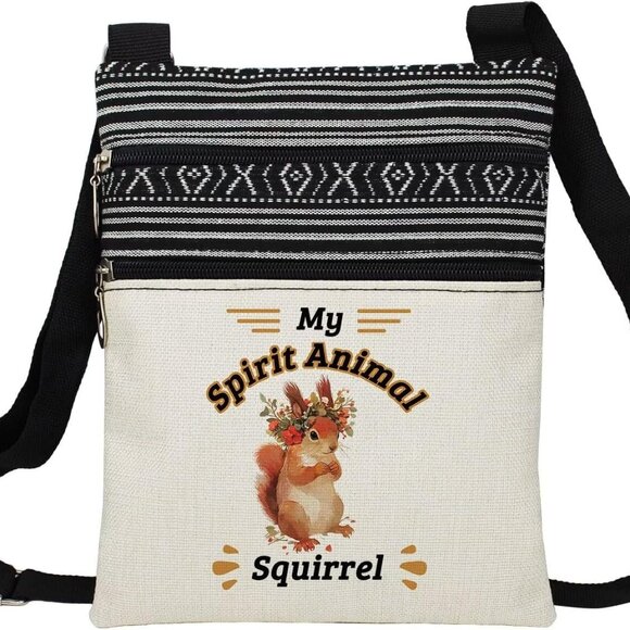 Crossbody Bag Squirrel Ethnic Pattern Small Adjustable Shoulder Purse - Picture 1 of 7